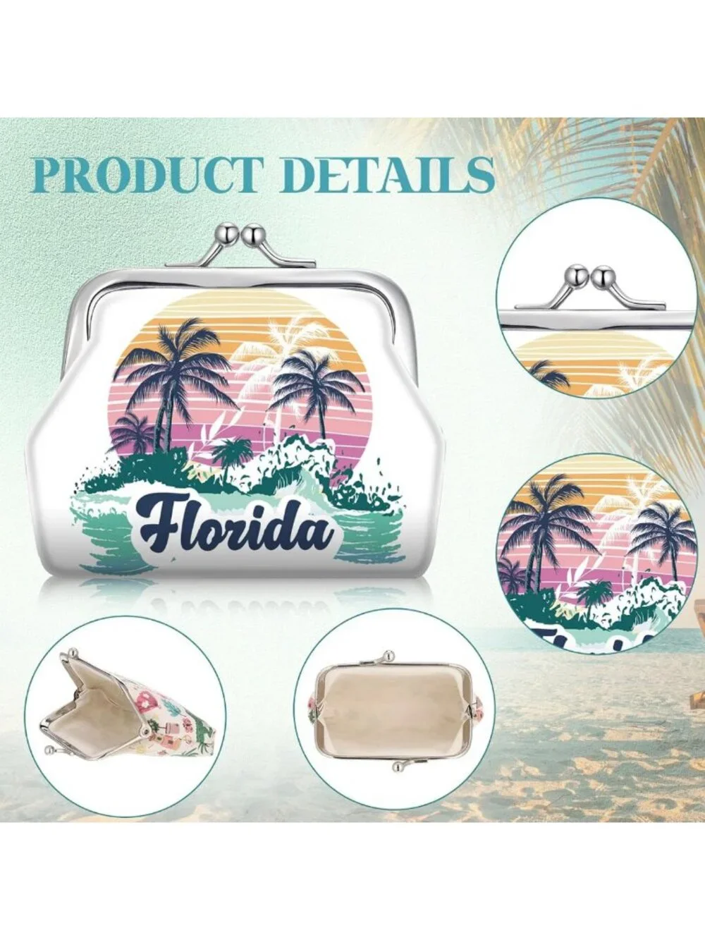 9 Pcs Vintage Florida Souvenir Coin Purses | Kiss Lock Clasp, Travel Gifts for